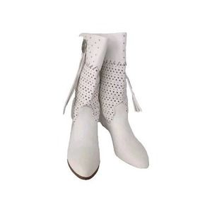White Western‎ Boots Studded Detail Faux Leather Cowgirl Booties Size?